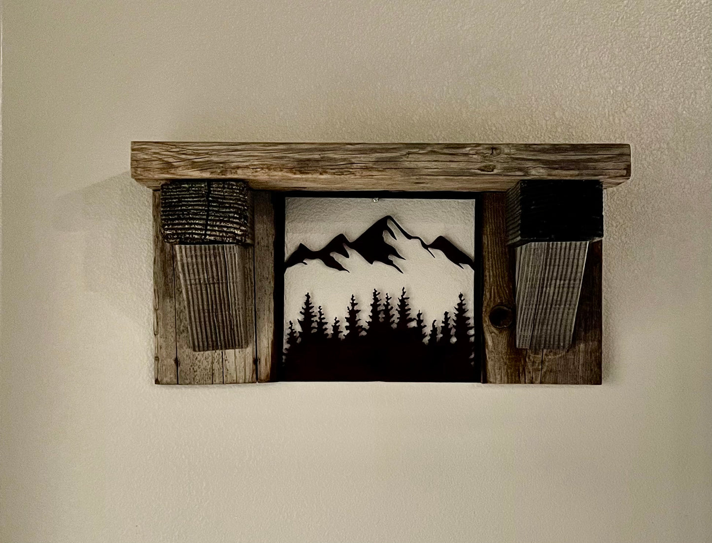 Rustic Shelf with Metal Scene